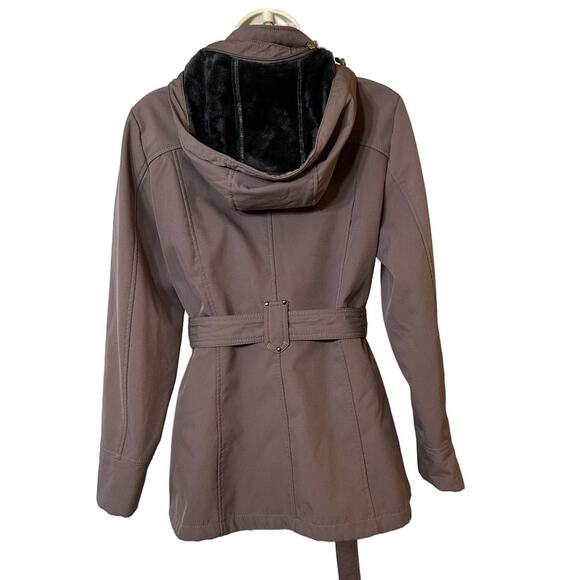 Gerry Softshell Belted Jacket Womens S Removable Hood Warm Faux Fur Coat - Picture 3 of 10